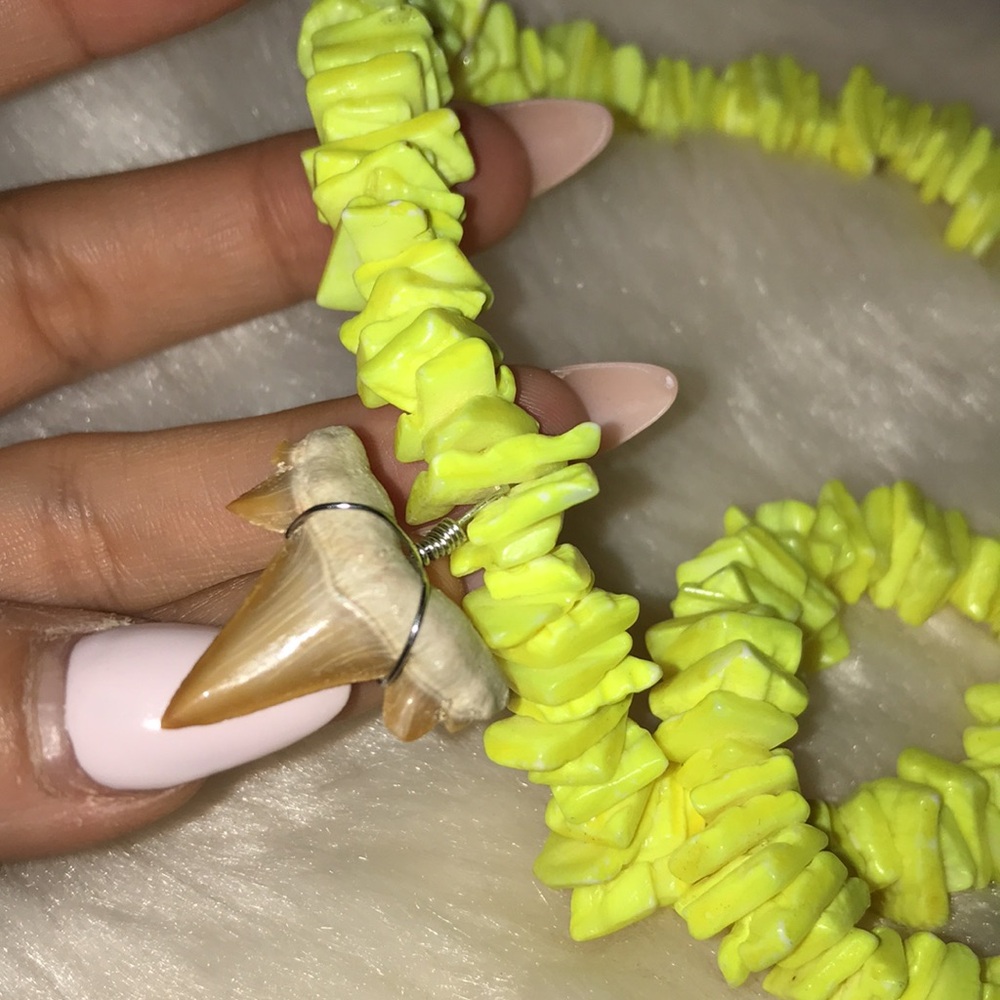Unisex SeaShell Shark Tooth NEON YELLOW Choker Necklace NWT